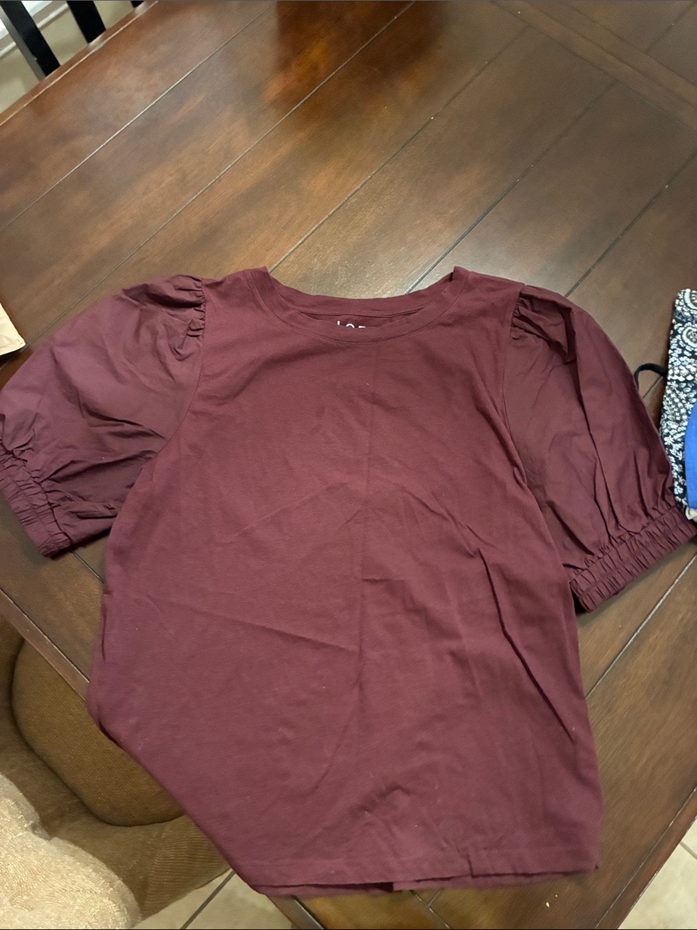 LOFT Burgundy Puff Sleeve Short Sleeve Tee